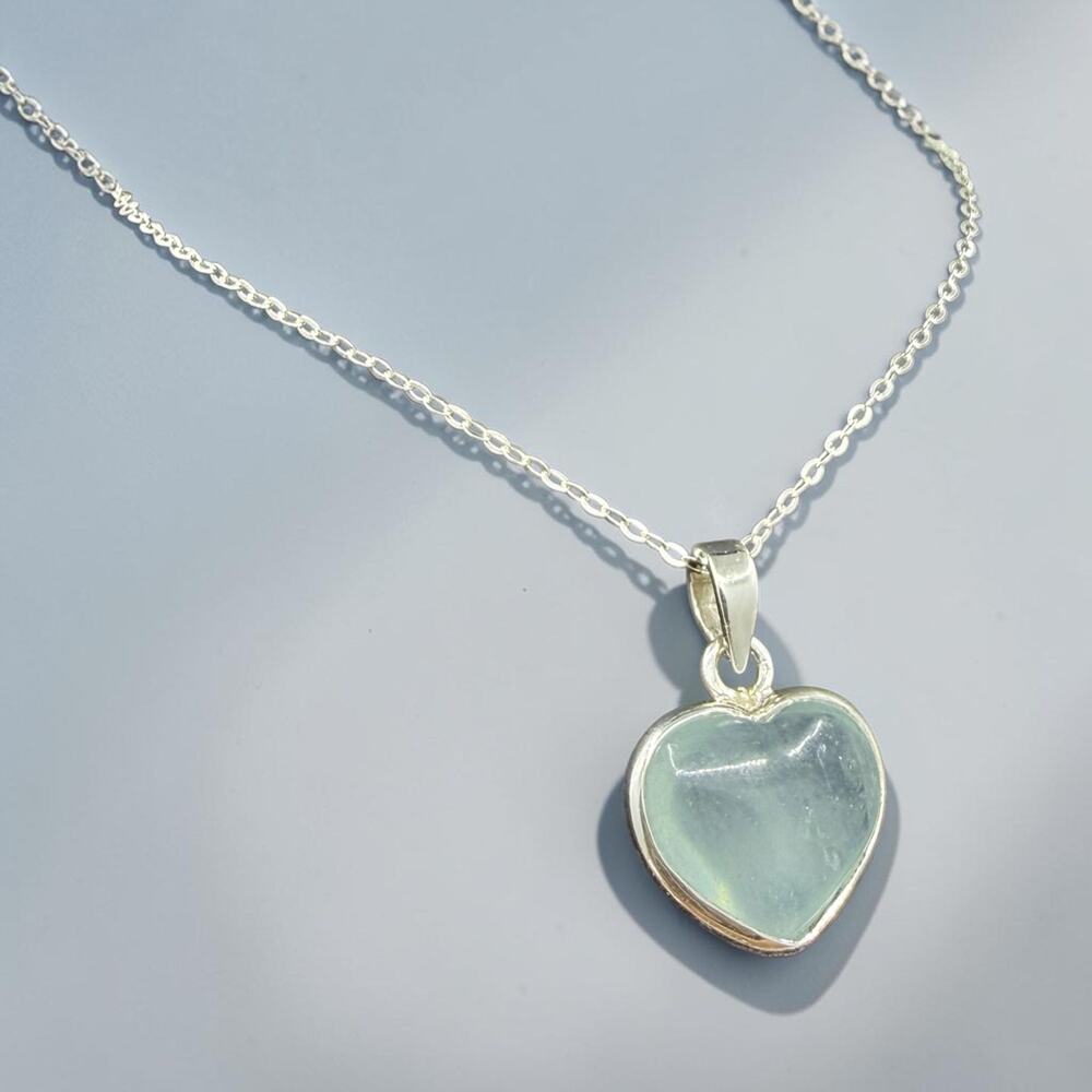 Natural Aquamarine Heart Pendant Necklace 925 Sterling Silver 18 inch Chain - Picture 2 of 6
